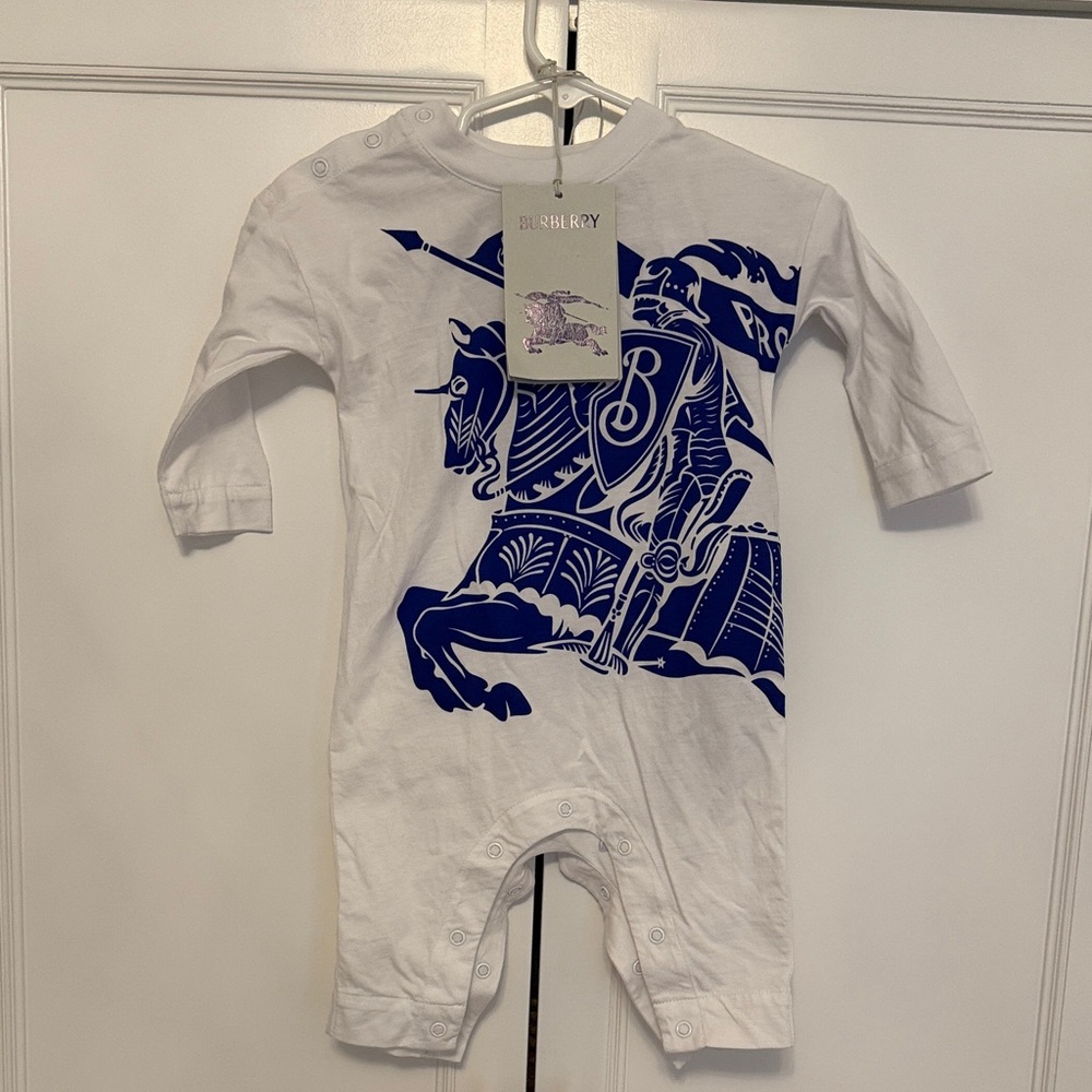 Burberry Baby One Piece White and Blue Print - 6 month
